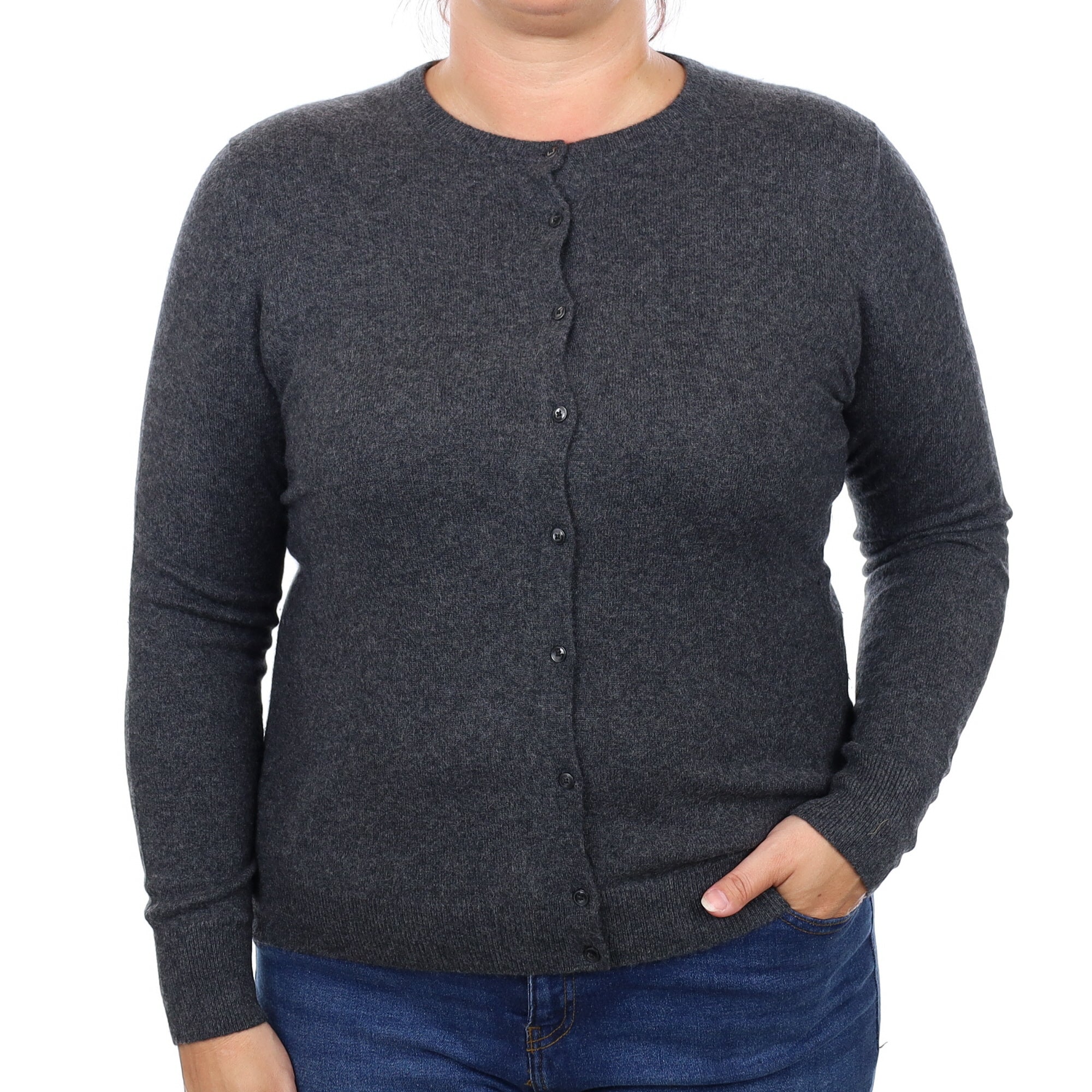 Granite Grey Cashmere Crew Neck Cardigan Large