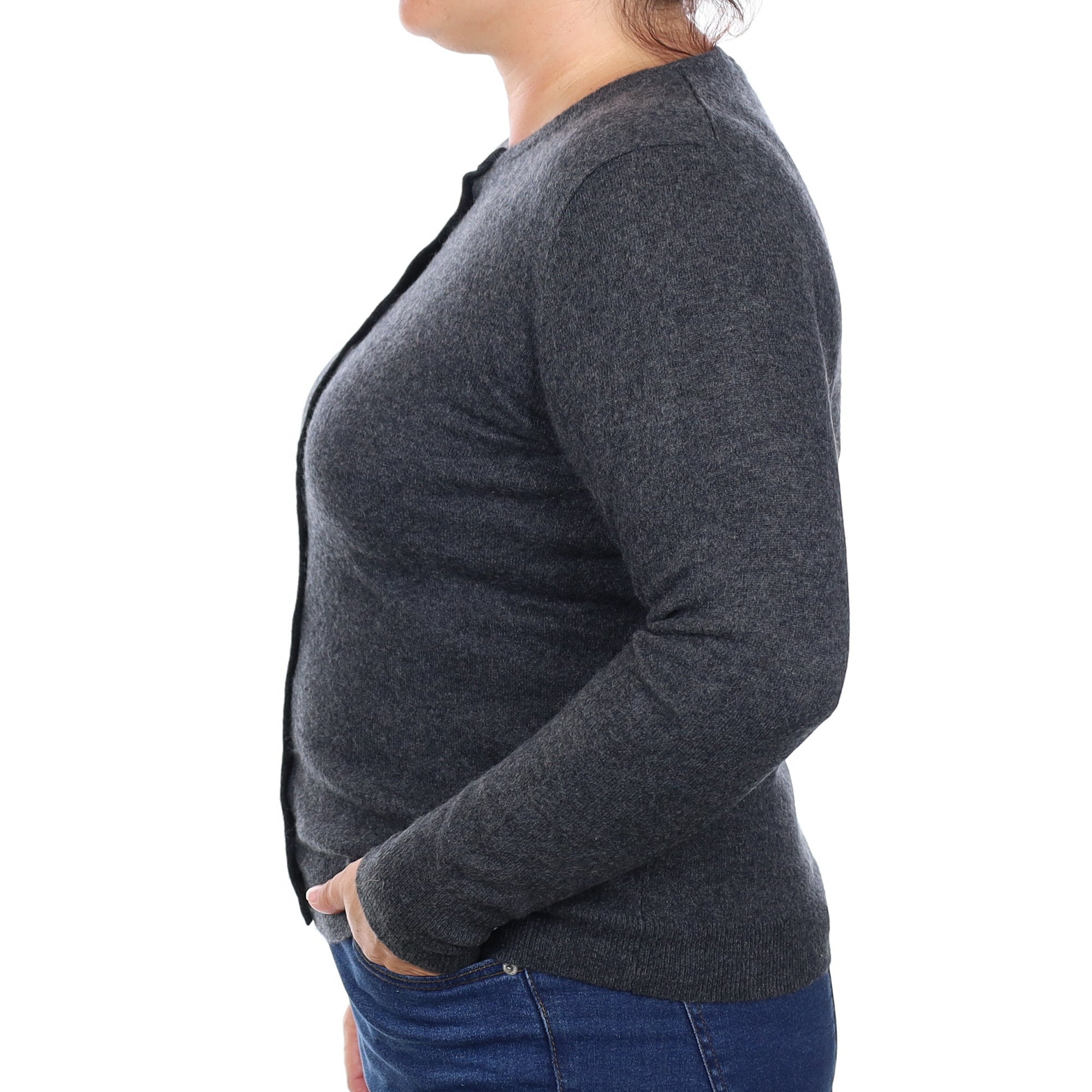 Granite Grey Cashmere Crew Neck Cardigan Large