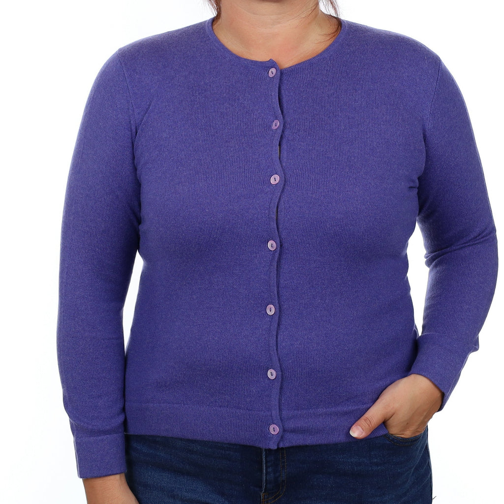Amethyst Purple Cashmere Crew Neck Cardigan Large