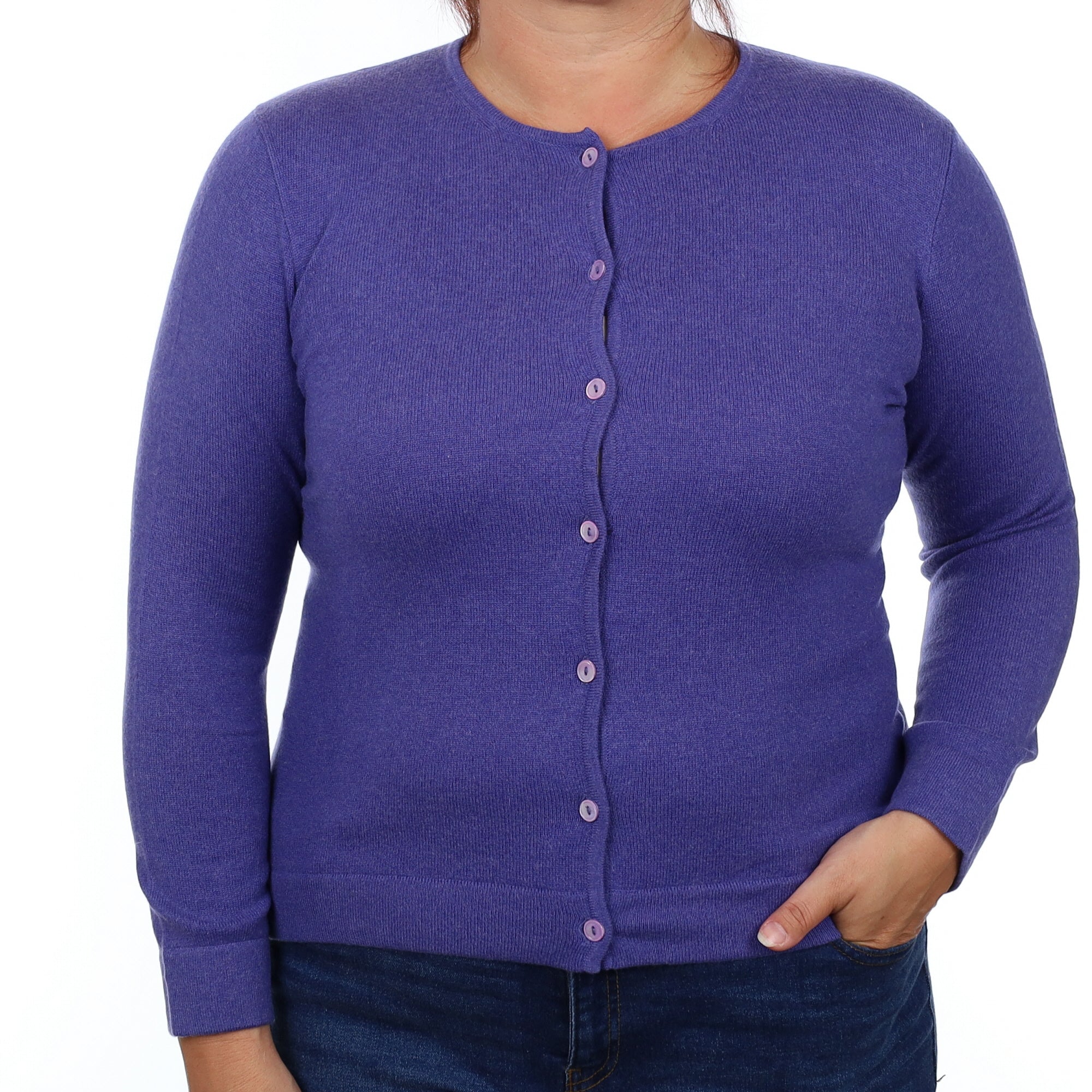 Amethyst Purple Cashmere Crew Neck Cardigan Large