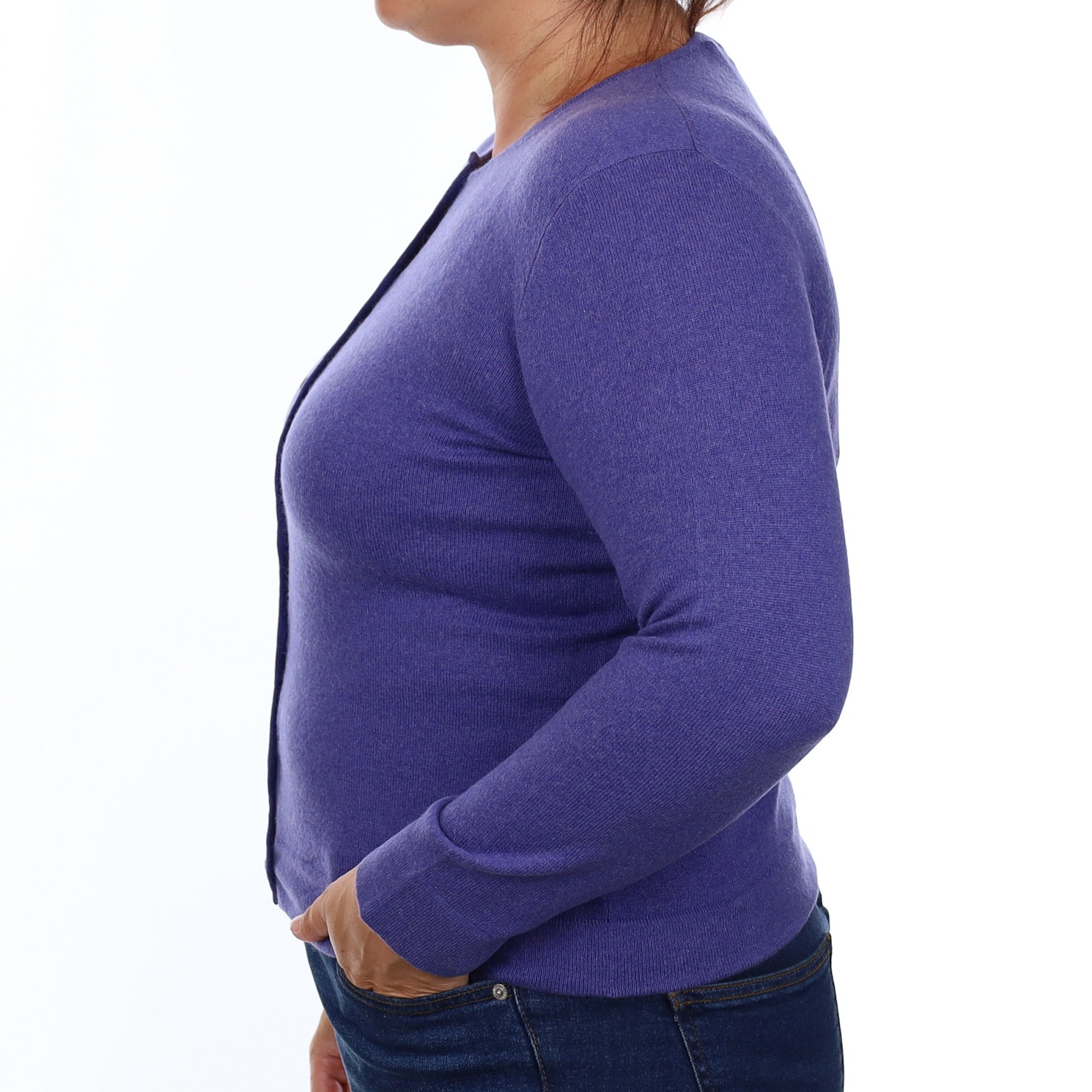 Amethyst Purple Cashmere Crew Neck Cardigan Large