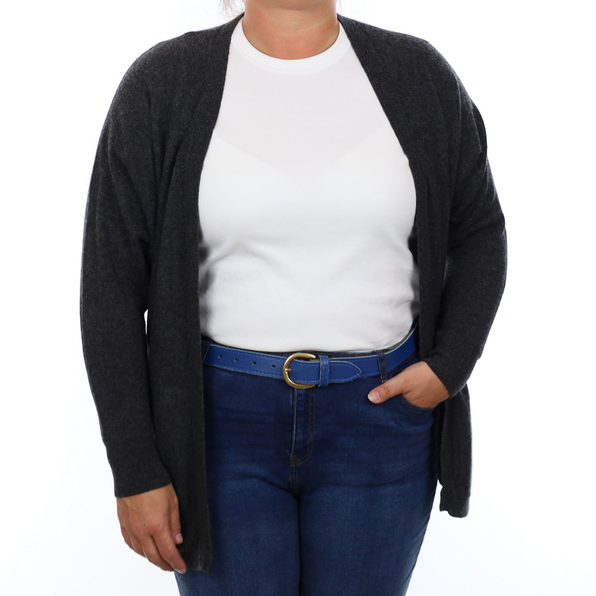 Charcoal Grey Cashmere Edge to Edge Cardigan Large