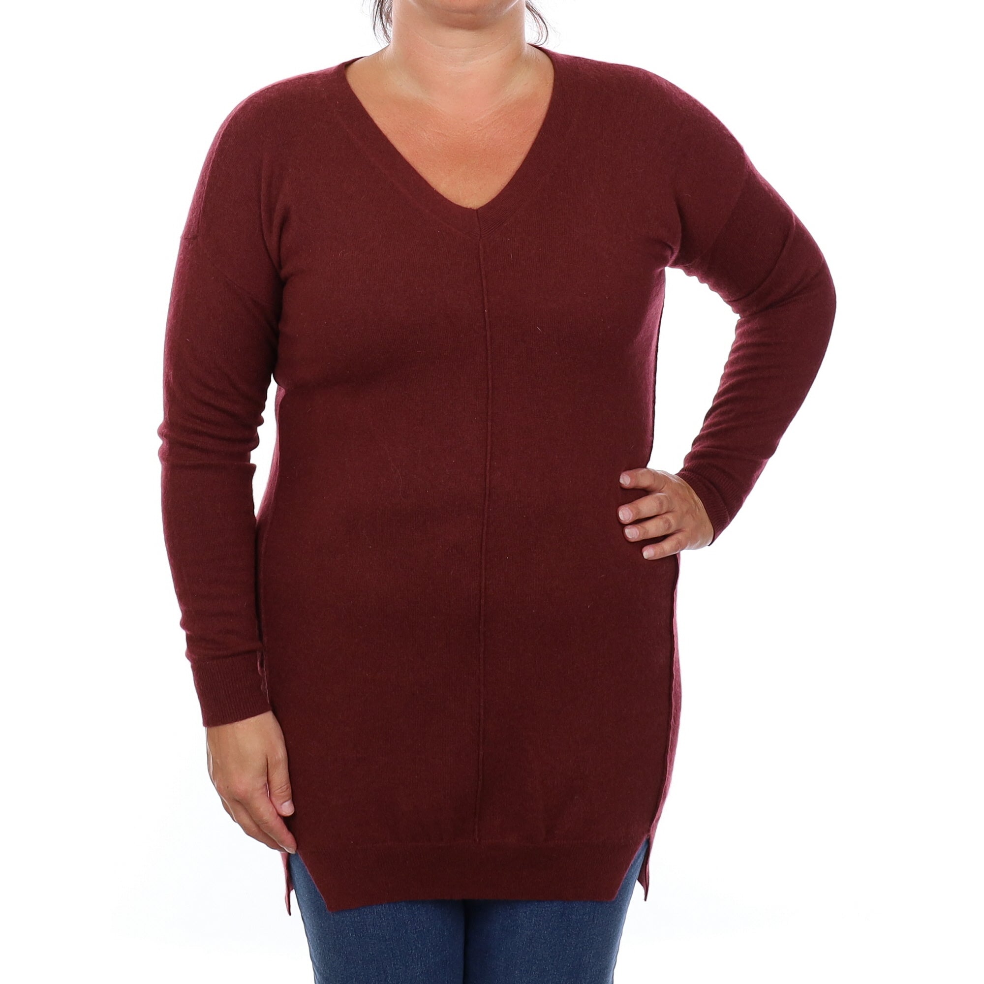 Wine Red Cashmere V Neck Tunic Large