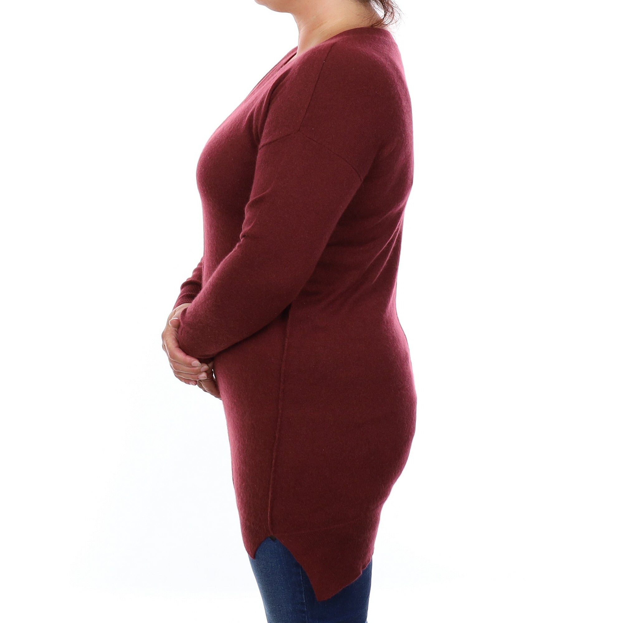 Wine Red Cashmere V Neck Tunic Large