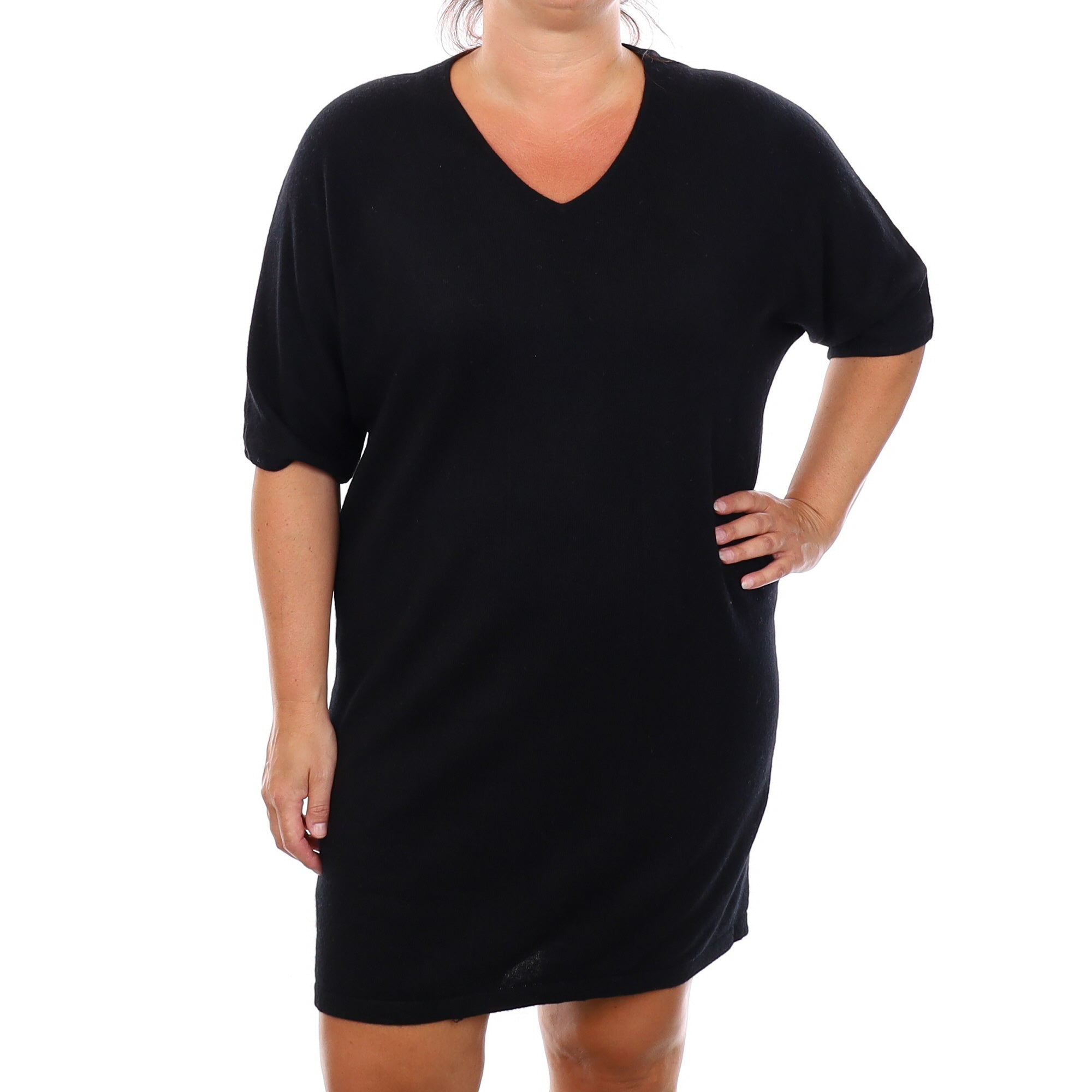 Black Cashmere V Neck Short Sleeve Tunic Large