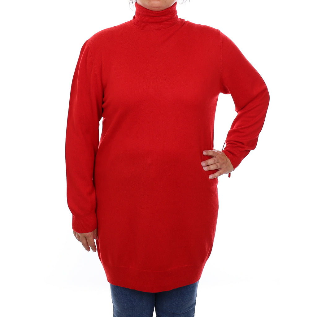 Post Box Red Cashmere Polo Neck Dress Large