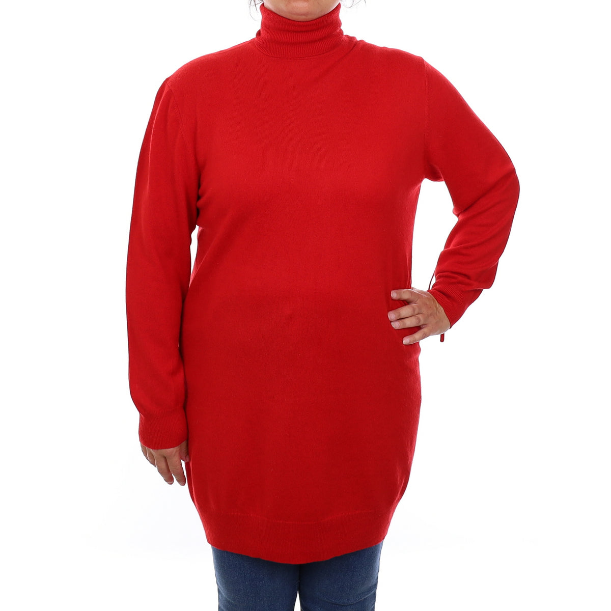 Post Box Red Cashmere Polo Neck Dress Large
