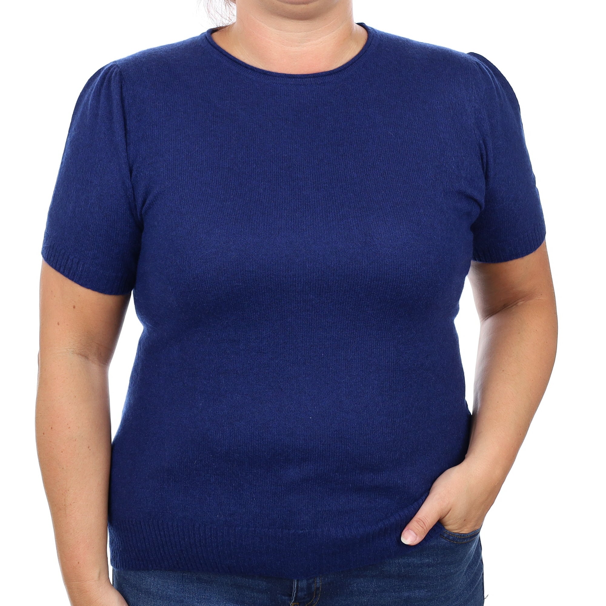 French Navy Cashmere Crew Neck Short Sleeved Jumper Large