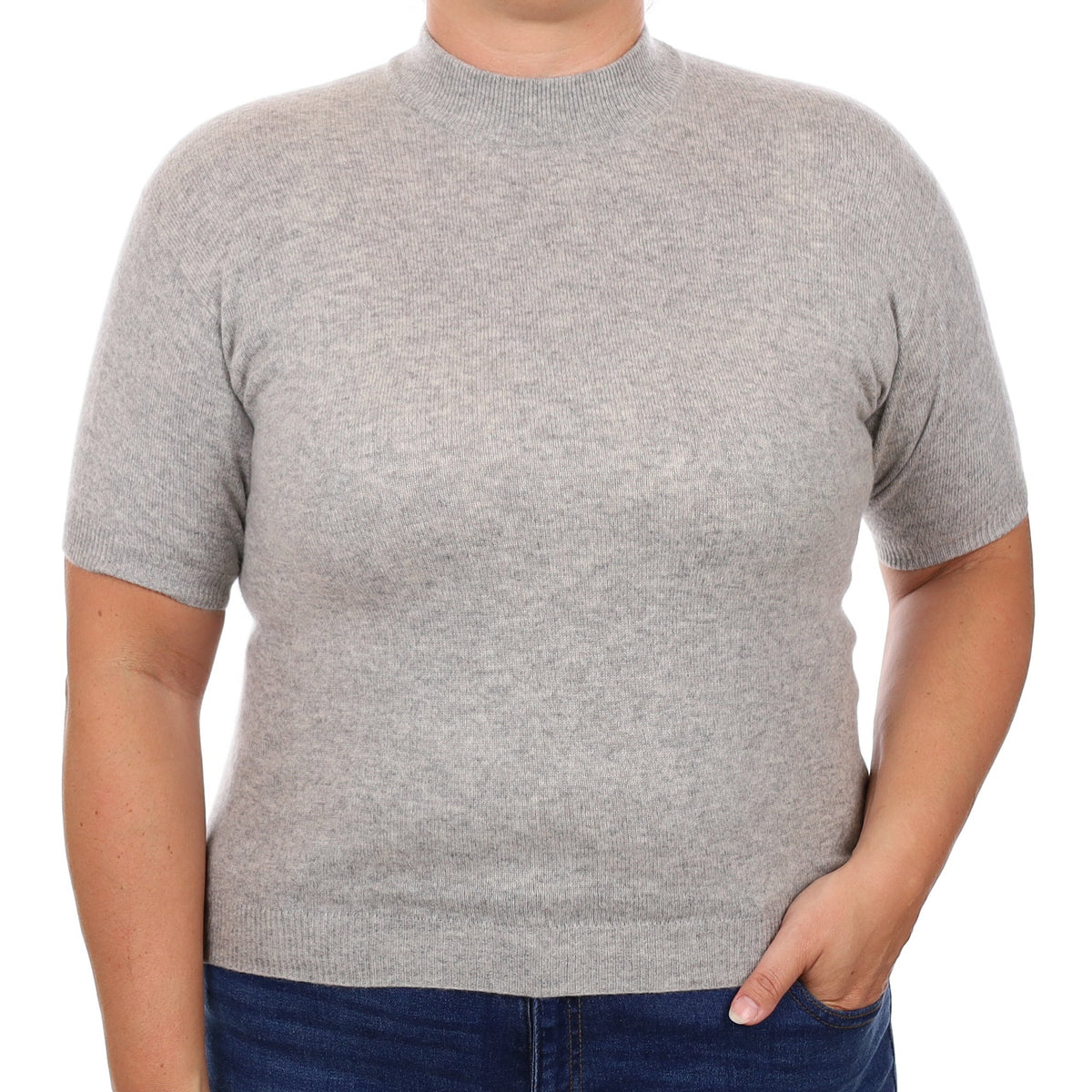 Smoke Grey Cashmere Short Sleeved Turtleneck Jumper Large
