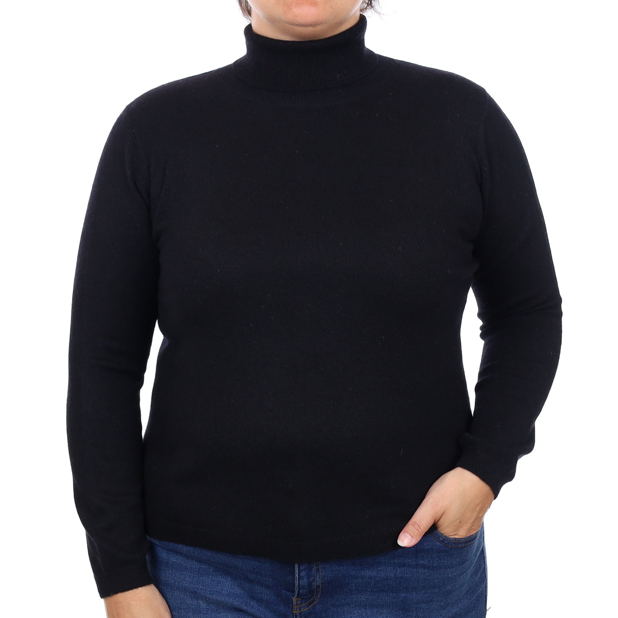 Black Cashmere Polo Neck Jumper Large