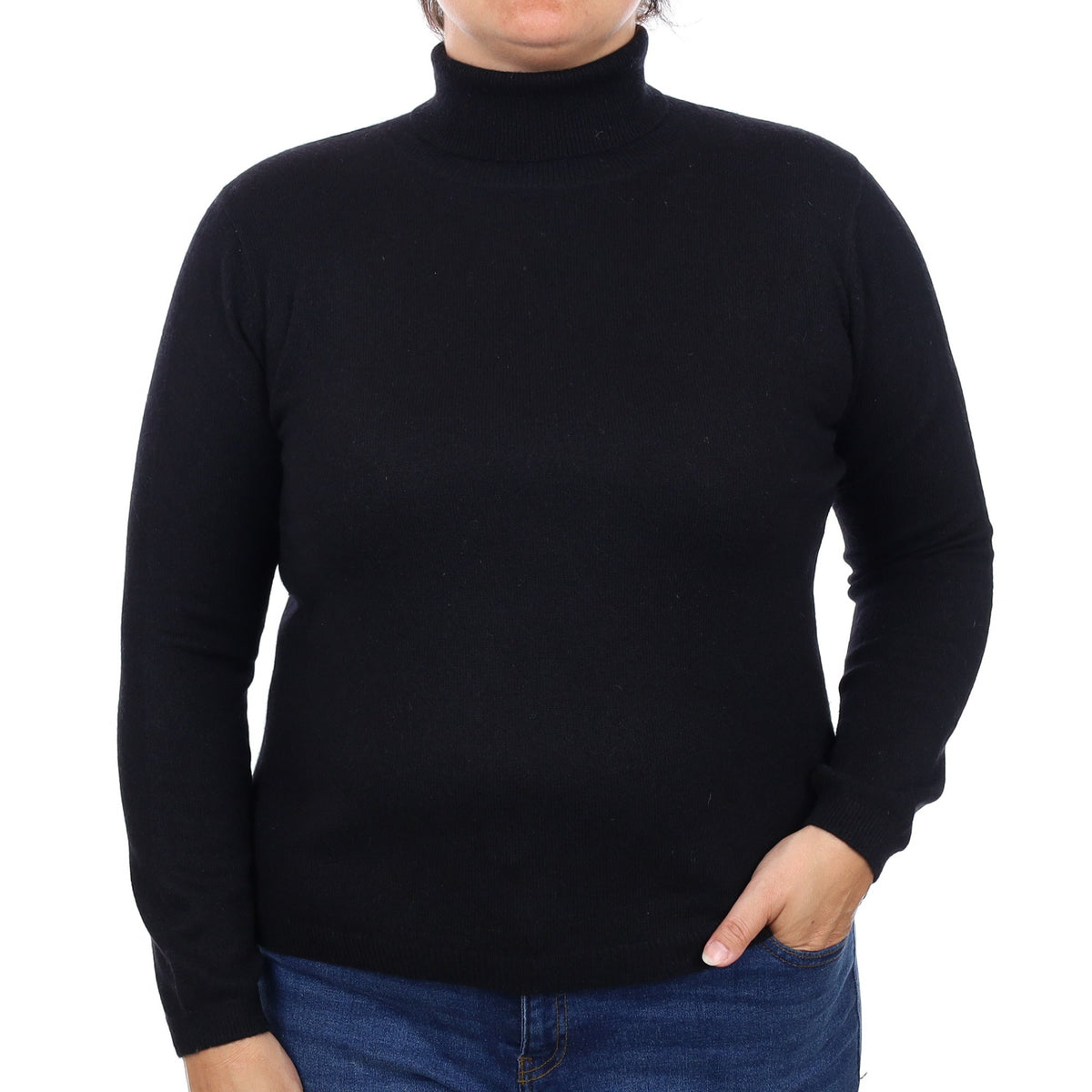 Black Cashmere Polo Neck Jumper Large