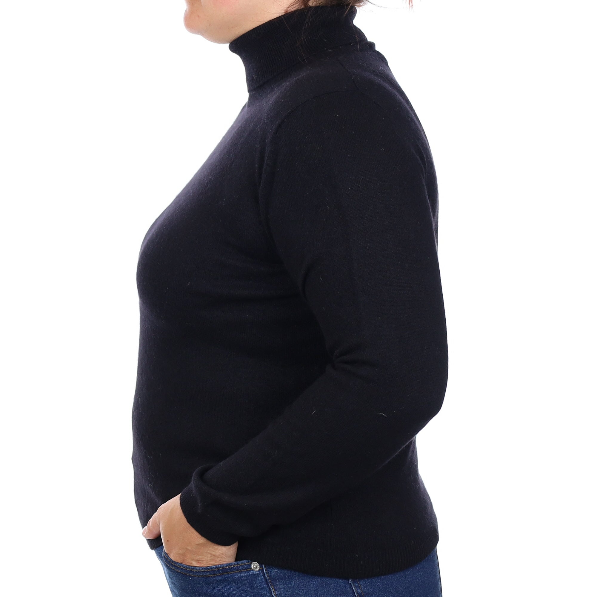 Black Cashmere Polo Neck Jumper Large