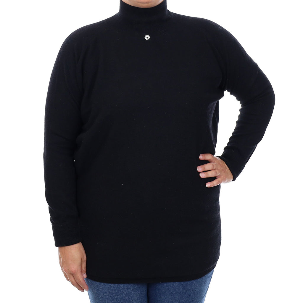 Black Batwing Cashmere Polo Neck Jumper Large