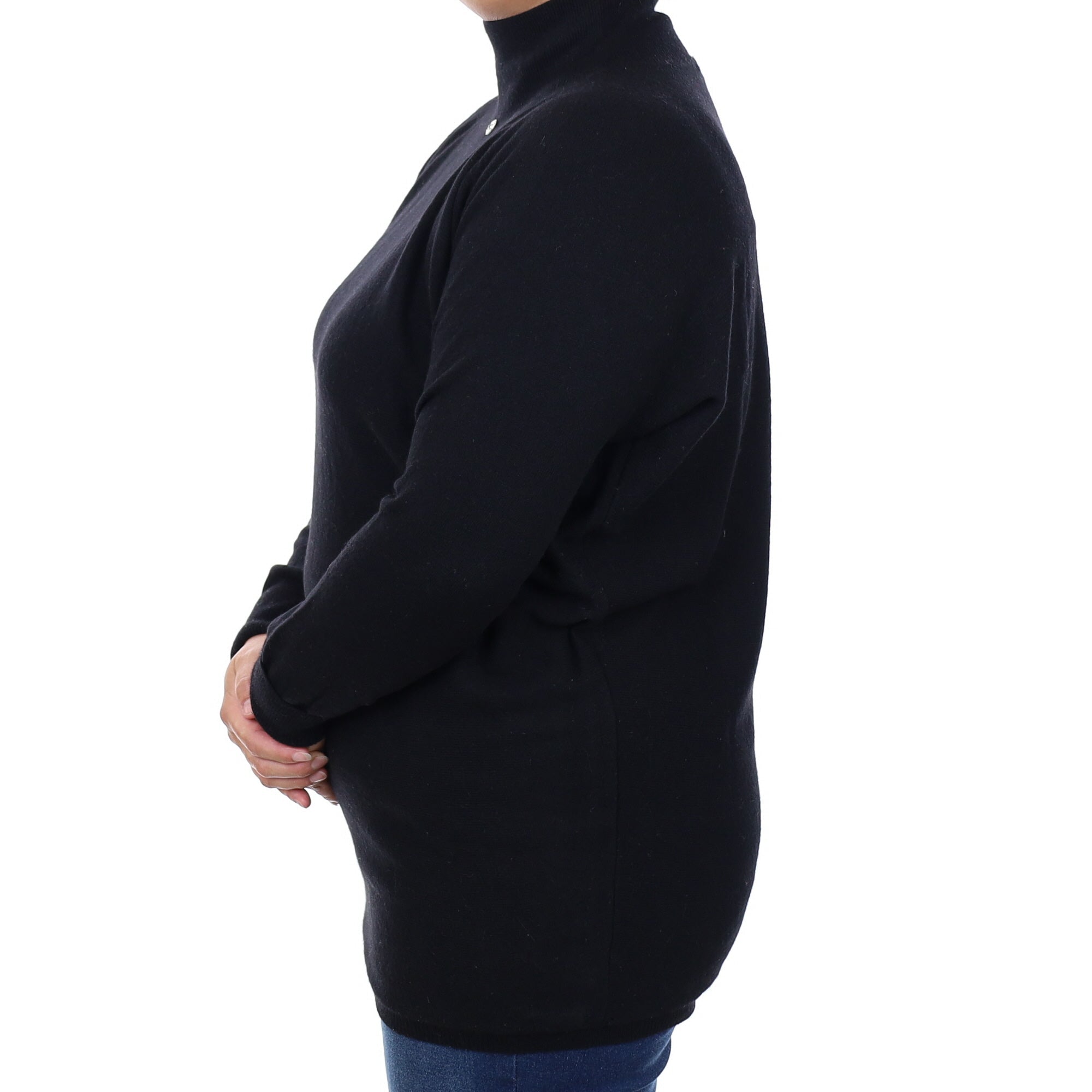 Black Batwing Cashmere Polo Neck Jumper Large