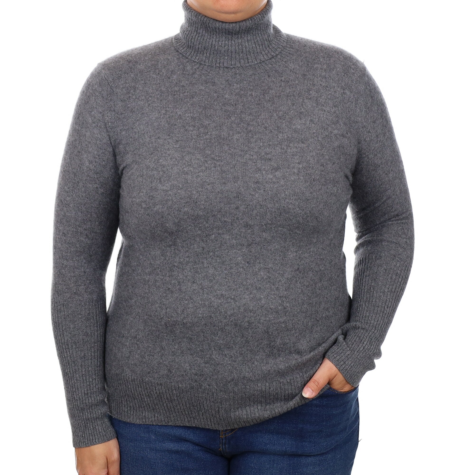 Ash Grey Cashmere Polo Neck Jumper Large