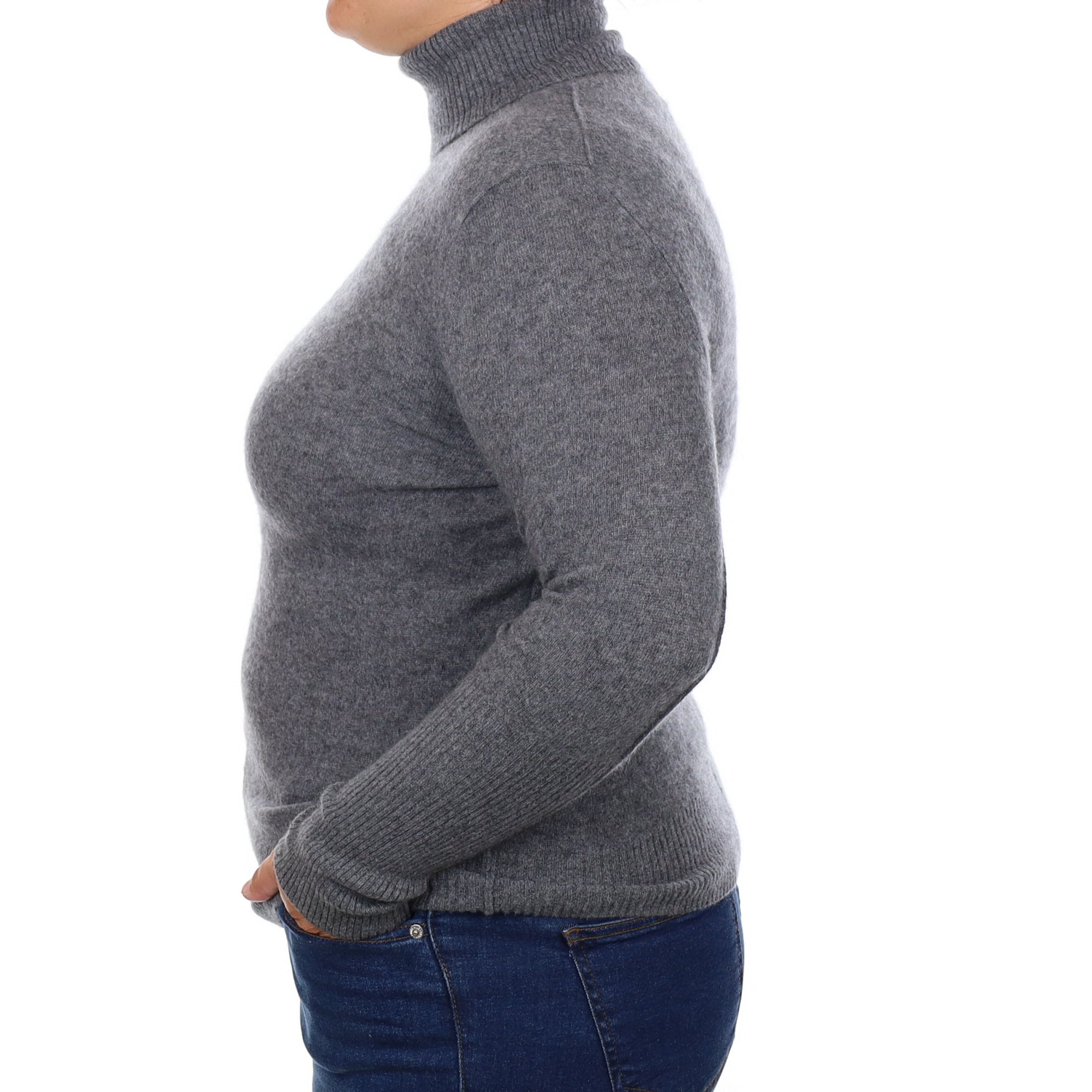 Ash Grey Cashmere Polo Neck Jumper Large