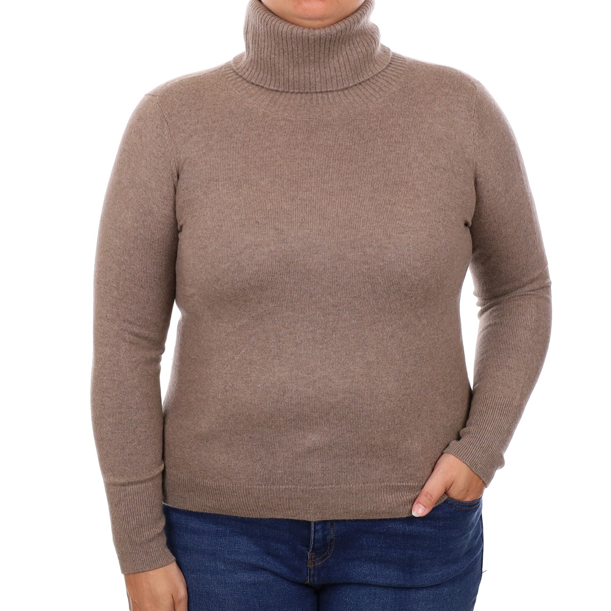 Mocha Brown Cashmere Polo Neck Jumper Large