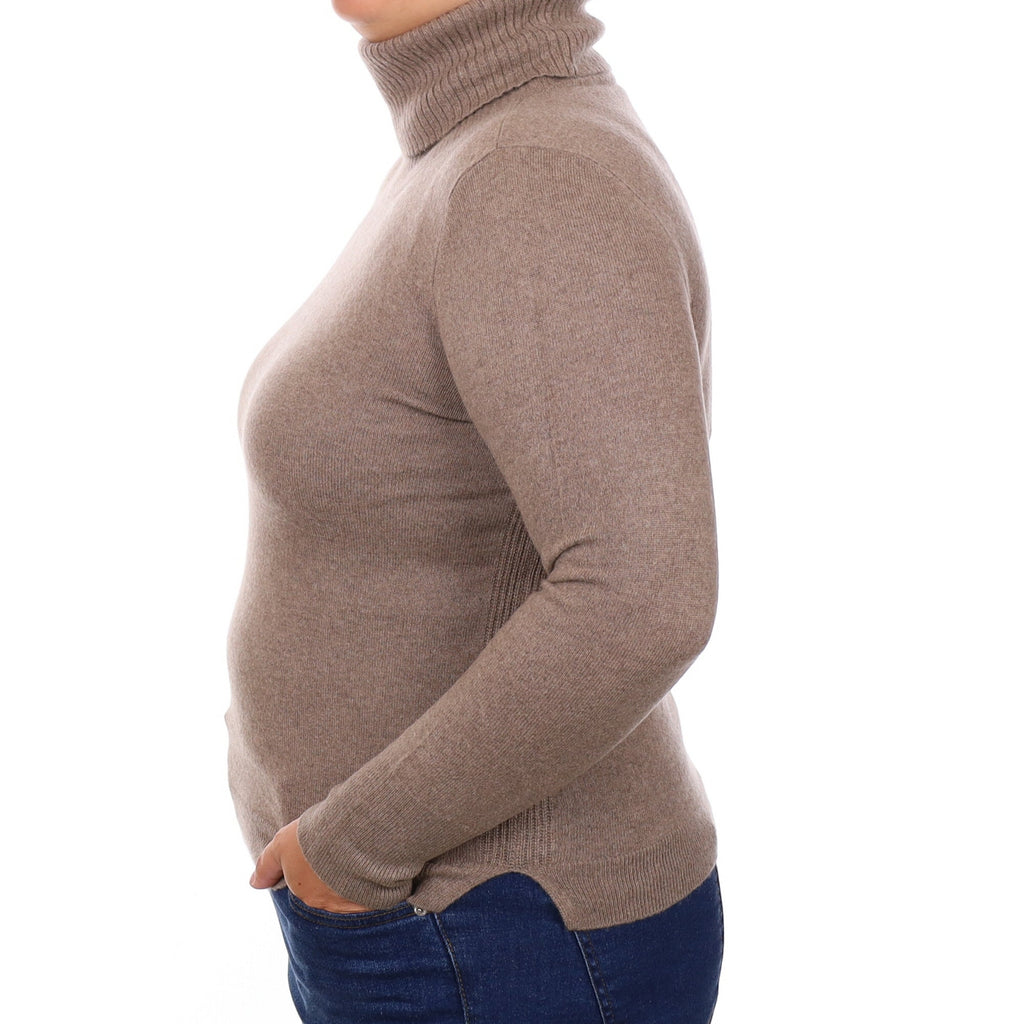 Mocha Brown Cashmere Polo Neck Jumper Large