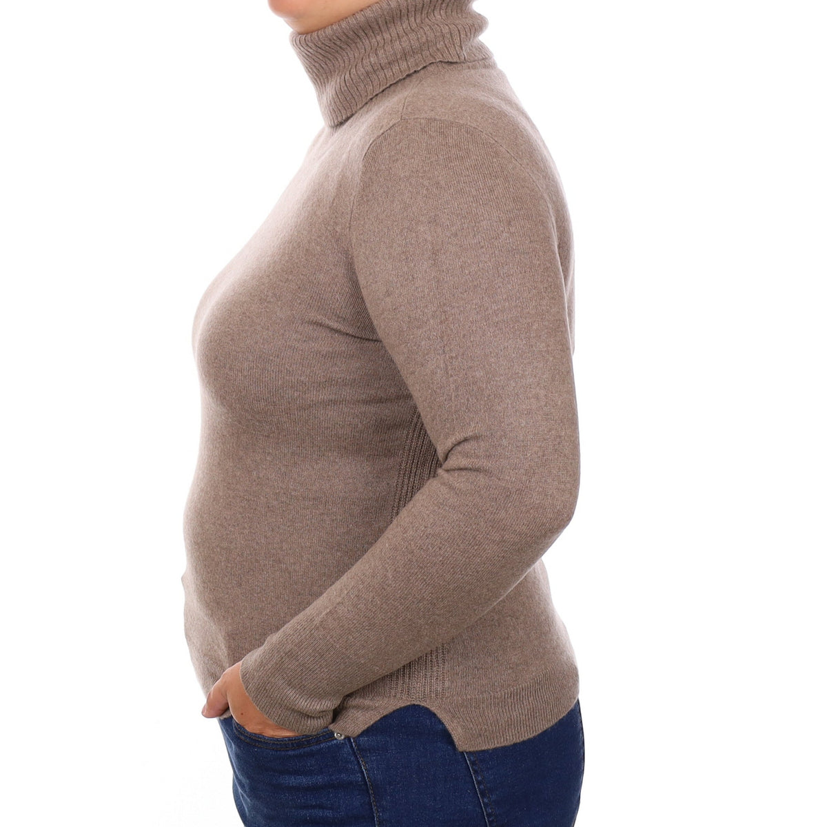 Mocha Brown Cashmere Polo Neck Jumper Large
