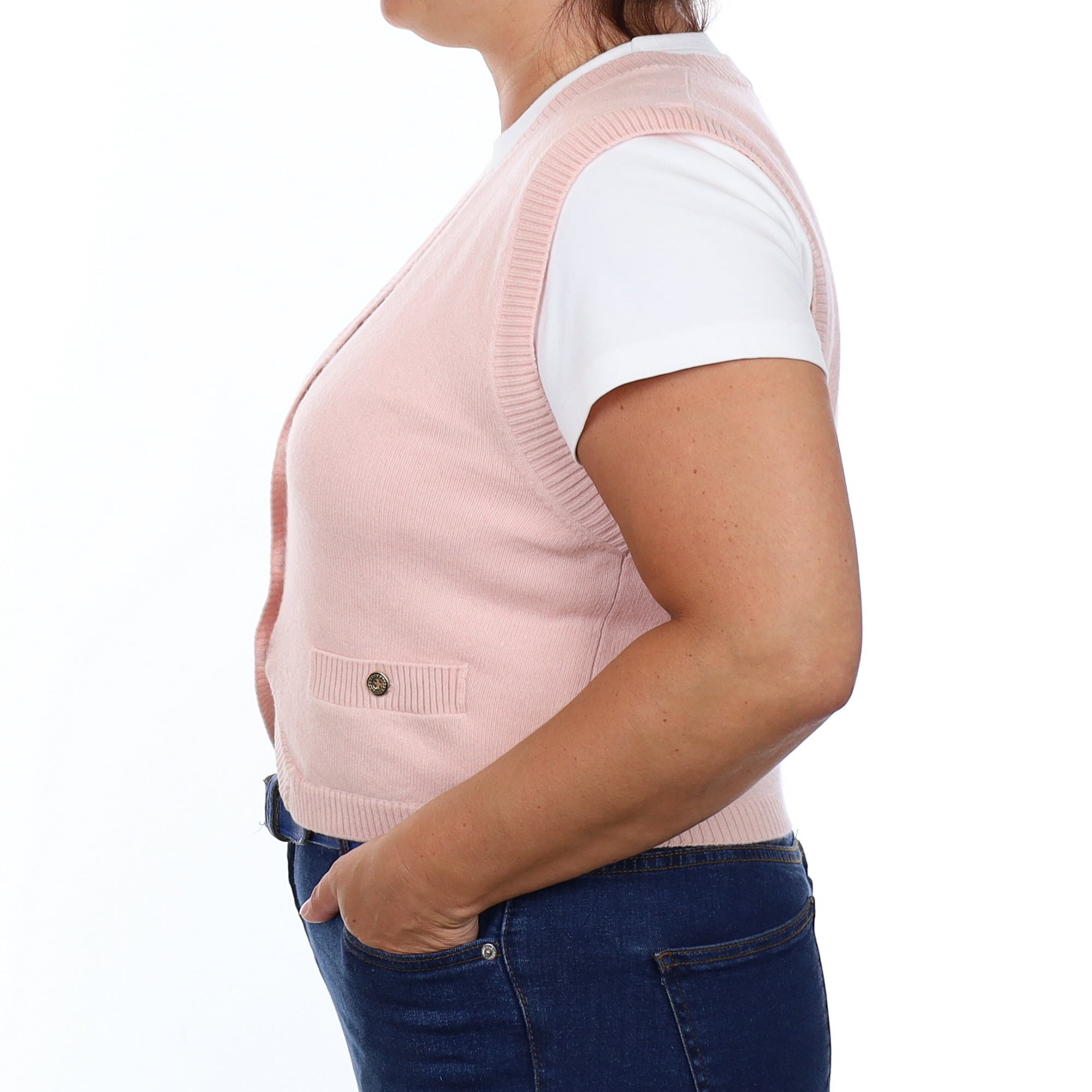 Shell Pink Cashmere V Neck Waistcoat Large