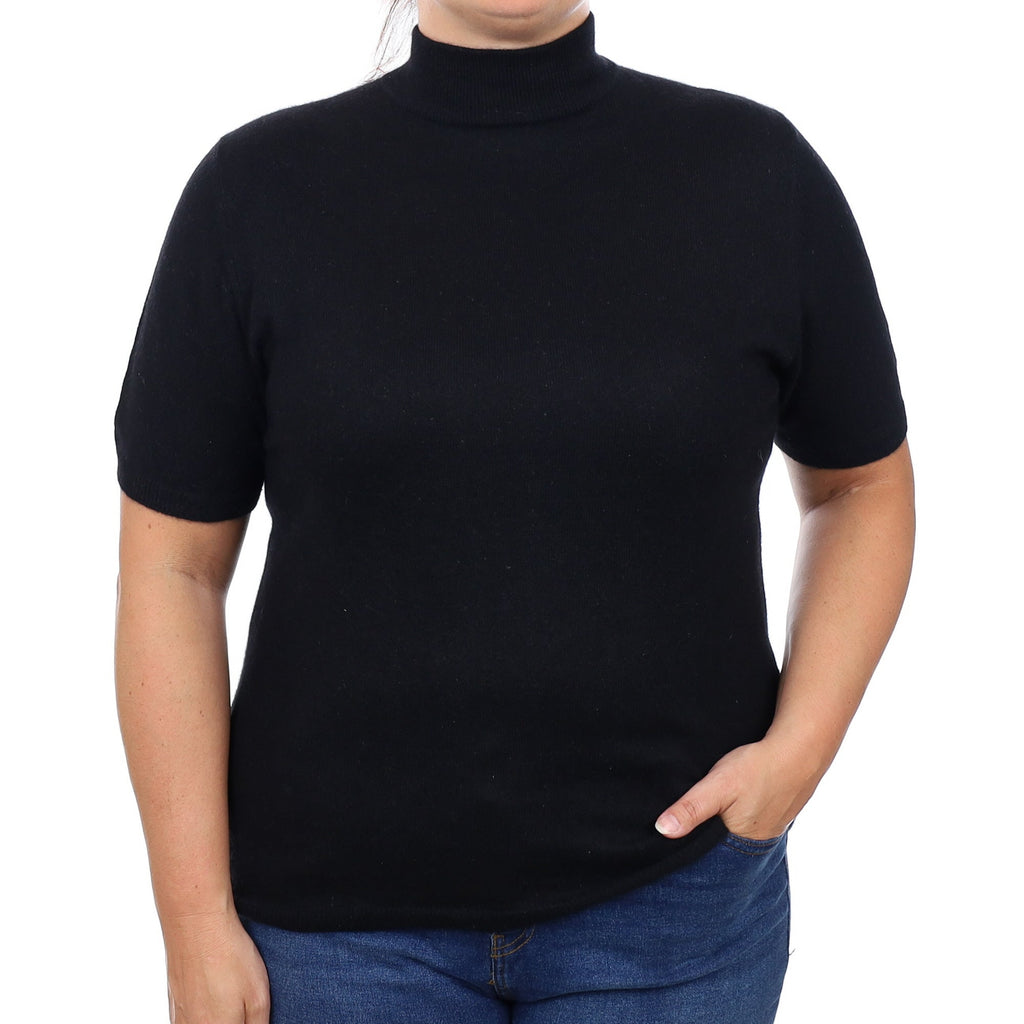 Black Cashmere Short Sleeve Turtleneck Jumper Large