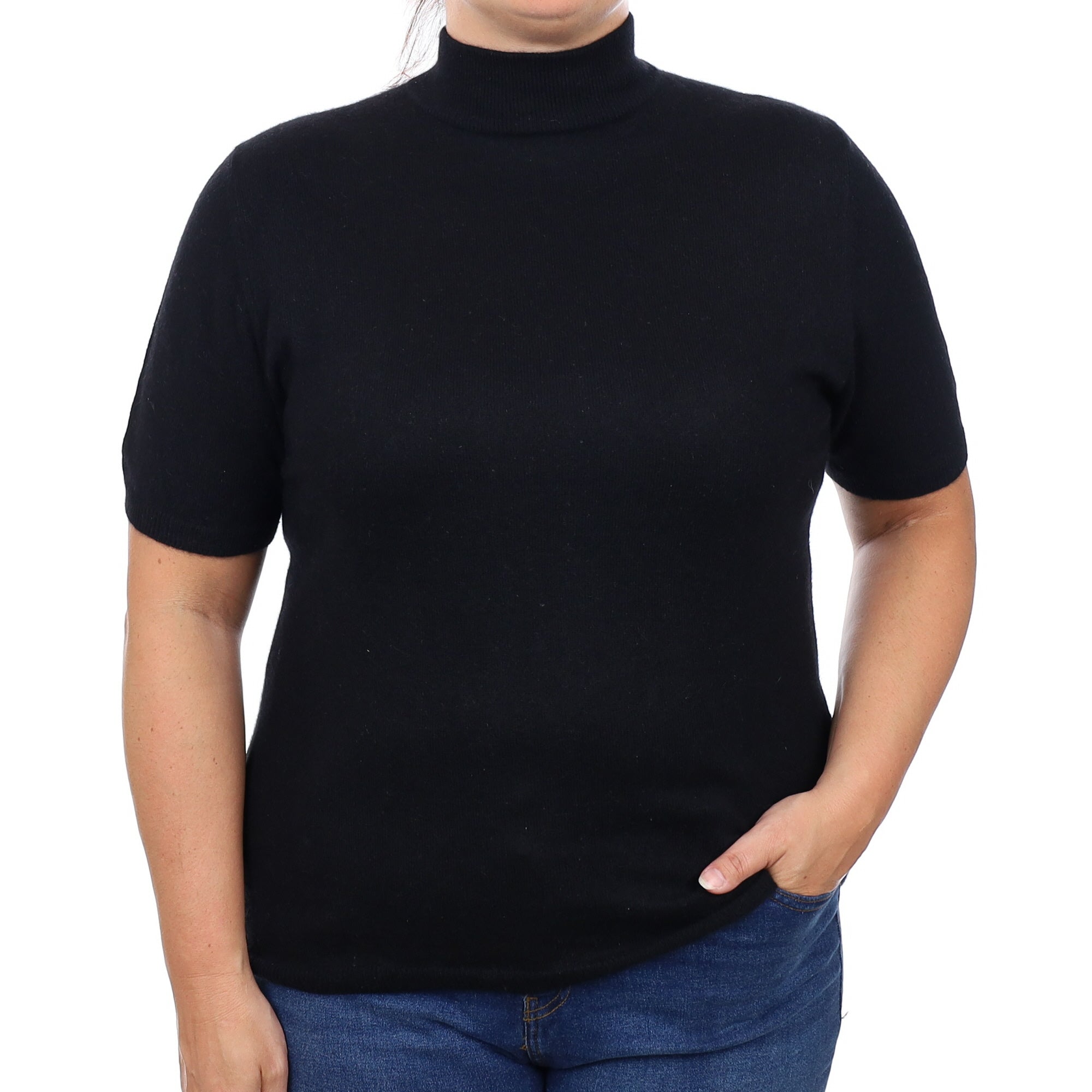 Black Cashmere Short Sleeve Turtleneck Jumper Large