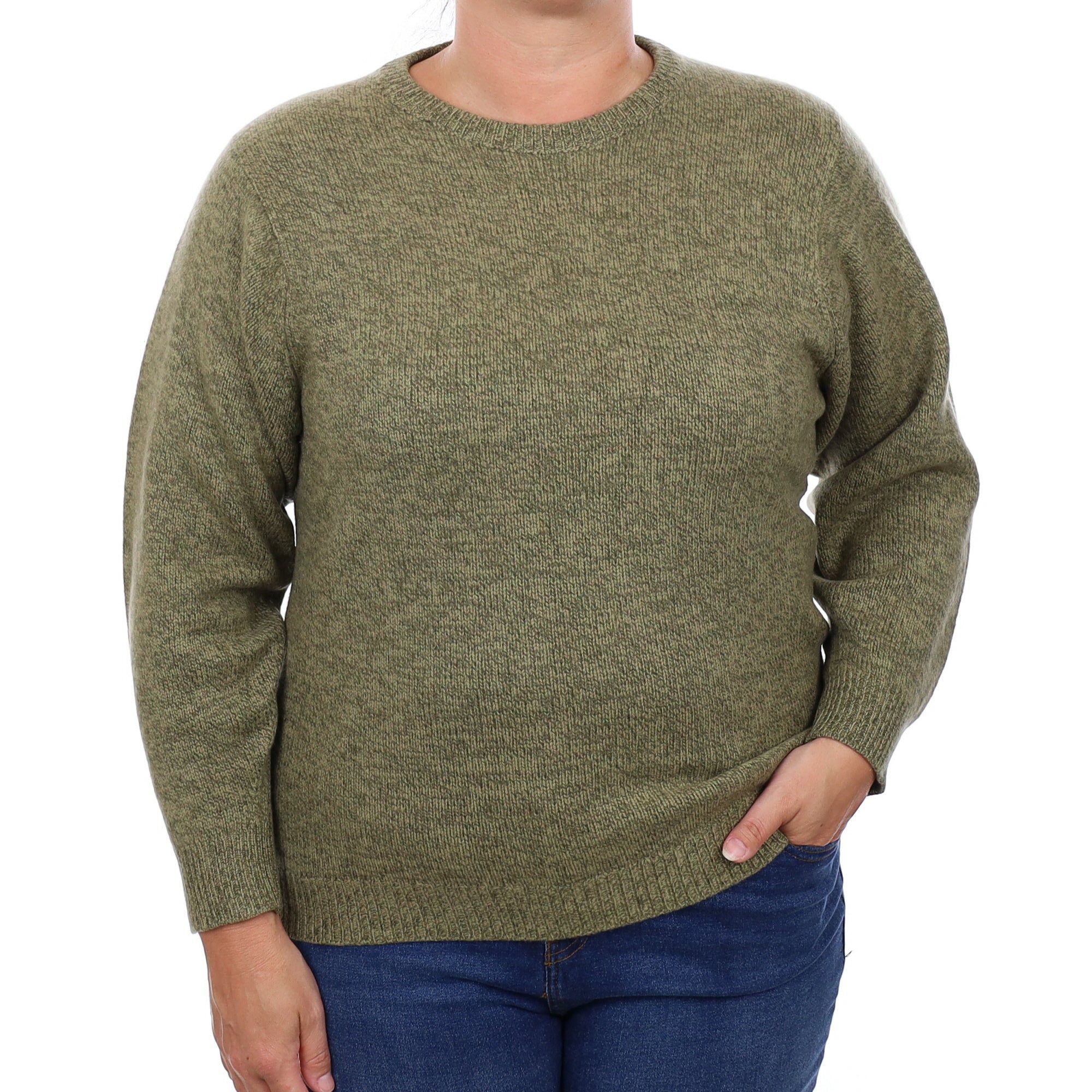 Scottish Green Marl Chunky Cashmere Crew Neck Jumper Large