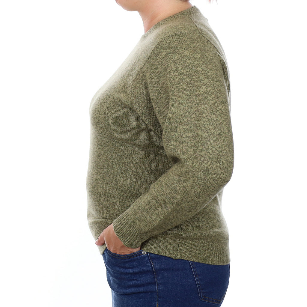 Scottish Green Marl Chunky Cashmere Crew Neck Jumper Large