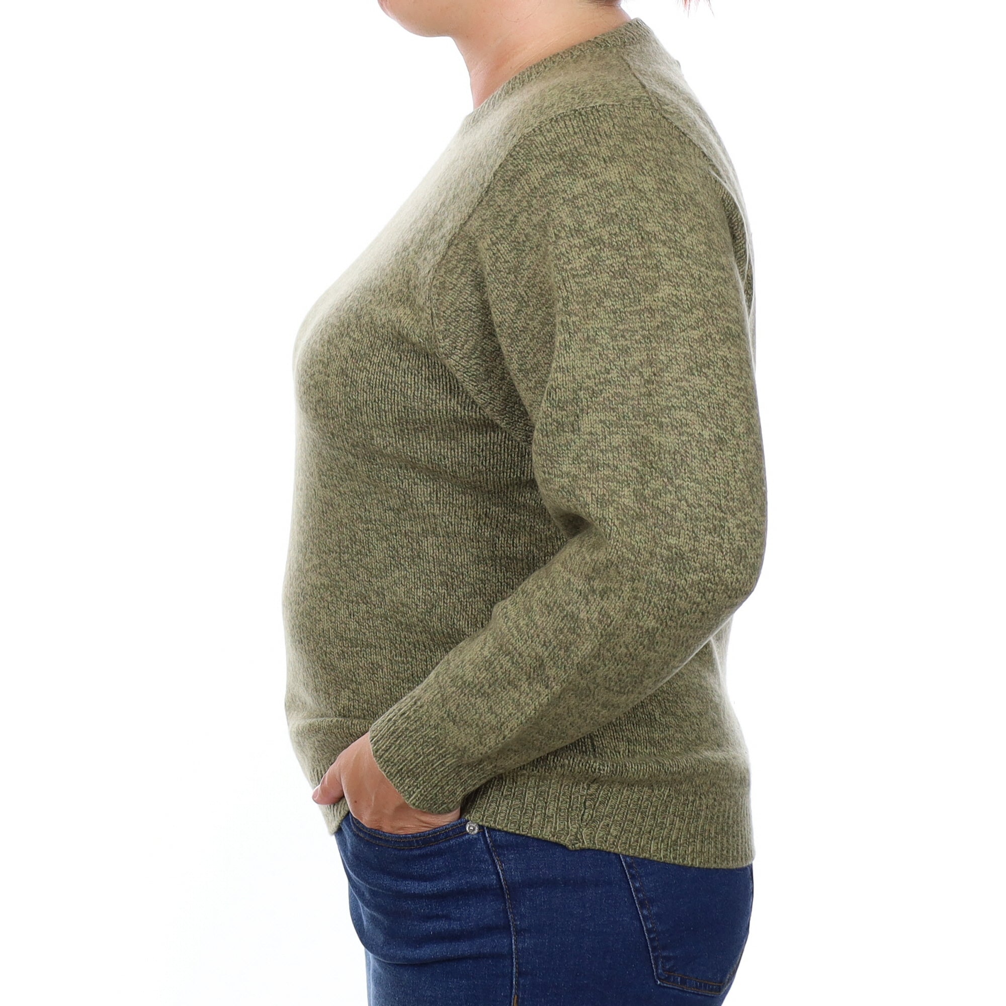 Scottish Green Marl Chunky Cashmere Crew Neck Jumper Large