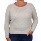 Wrap Mist Grey and Ivory Cashmere Boxy Crew Jumper Large