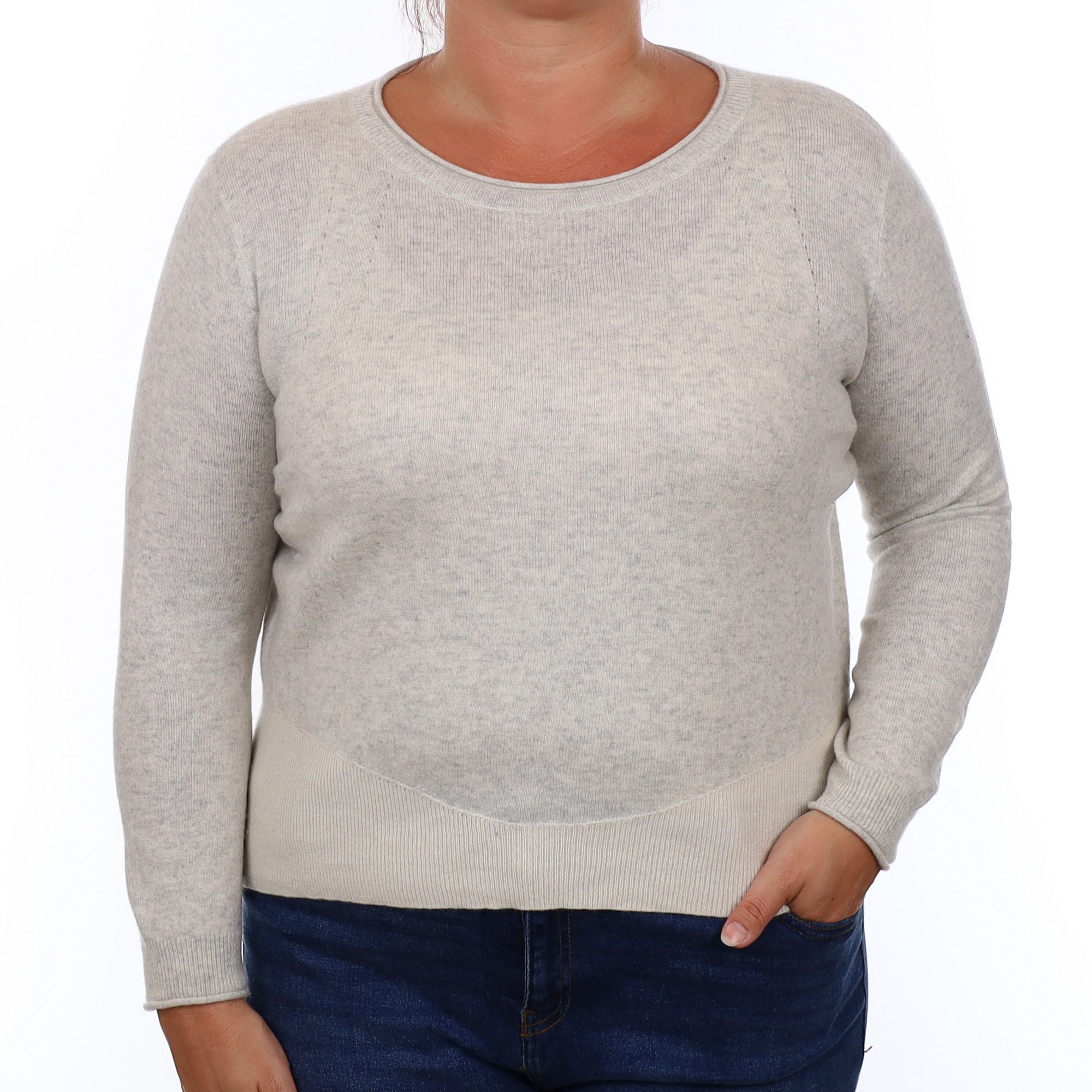 Wrap Mist Grey and Ivory Cashmere Boxy Crew Jumper Large