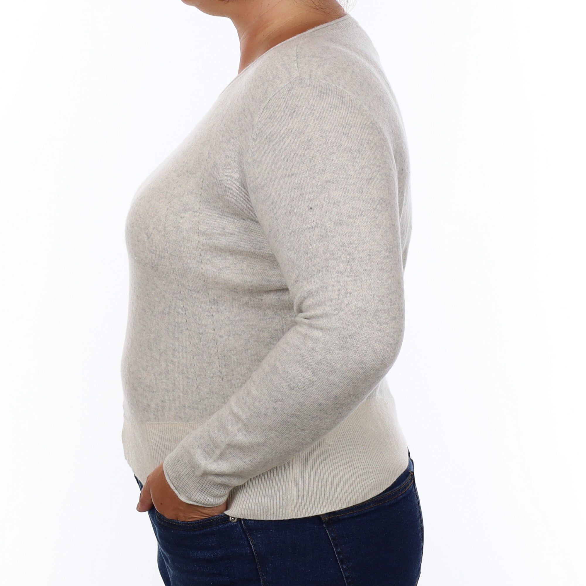 Wrap Mist Grey and Ivory Cashmere Boxy Crew Jumper Large