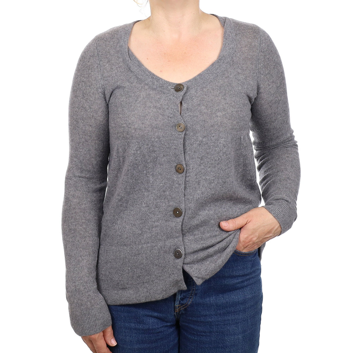 Vince Ash Grey Cashmere Scoop Neck Cardigan Medium