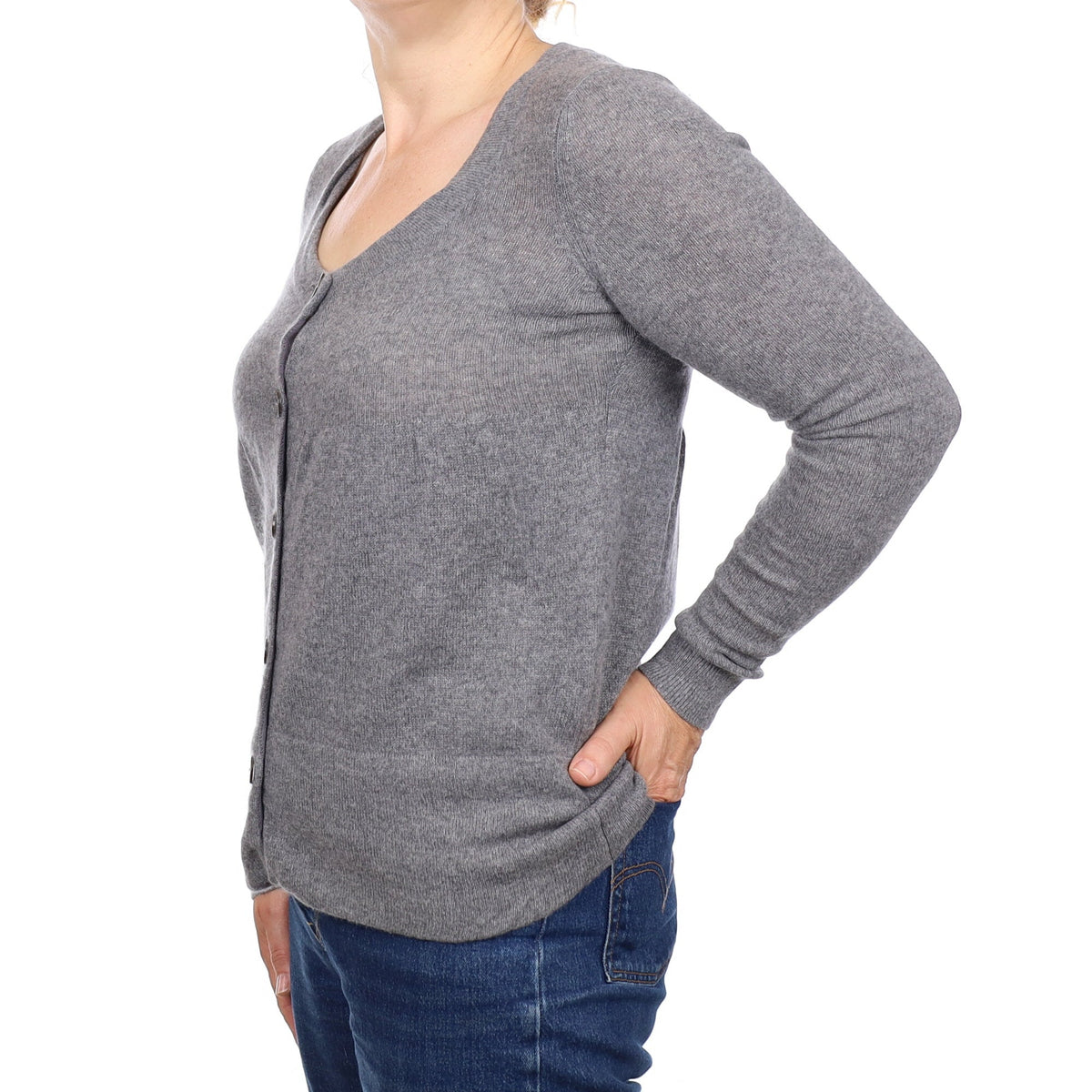 Vince Ash Grey Cashmere Scoop Neck Cardigan Medium