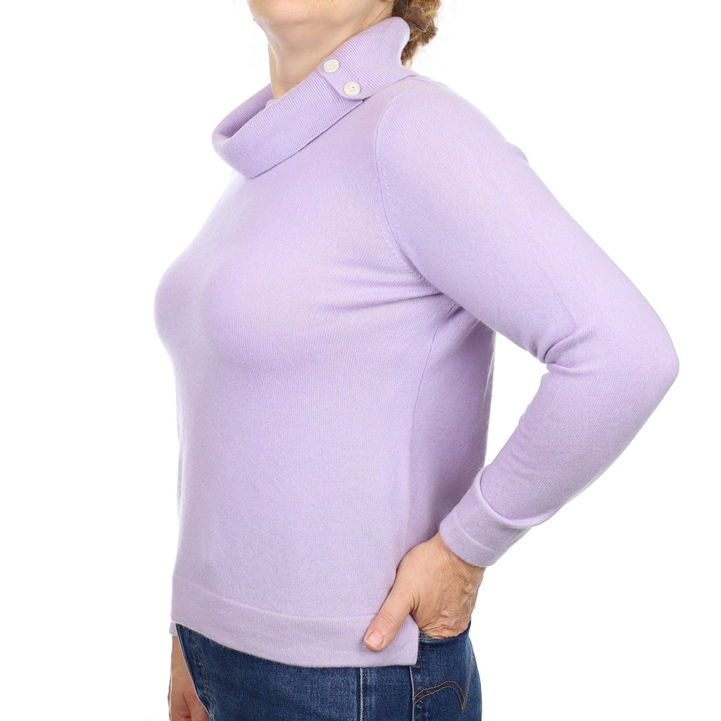Lavender Purple Cashmere Button Polo Neck Jumper Medium