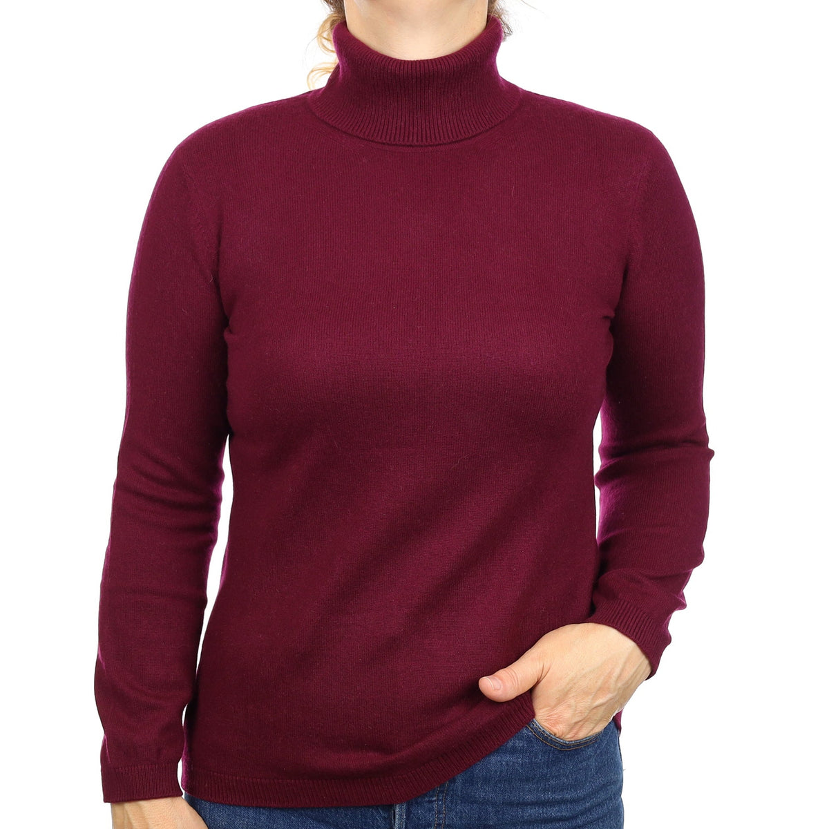 Malow Mulberry Purple Cashmere Polo Neck Jumper Medium