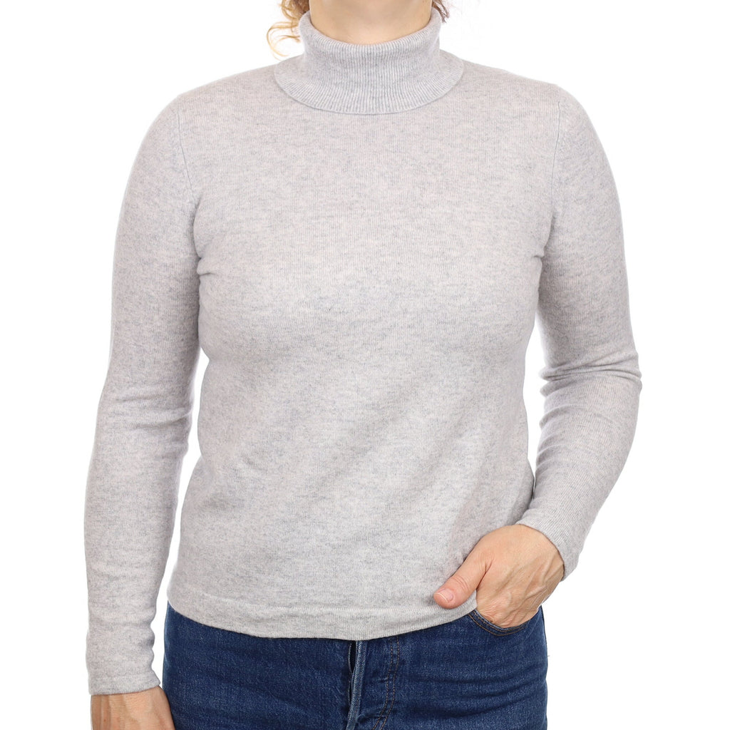Smoke Grey Cashmere Polo Neck Jumper Medium