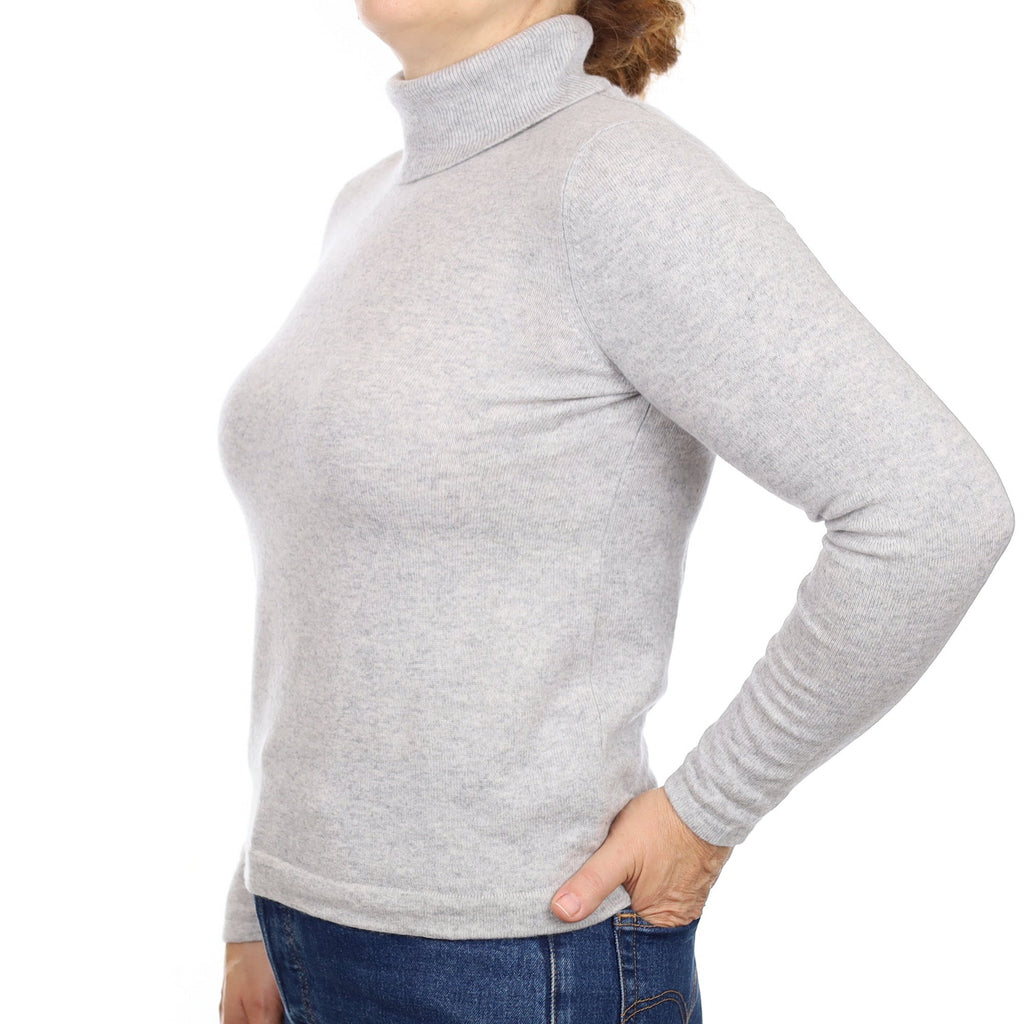 Smoke Grey Cashmere Polo Neck Jumper Medium