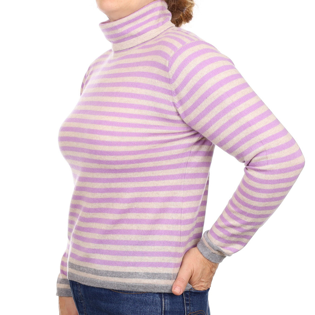 Lavender stripe Cashmere Turtleneck Jumper Medium