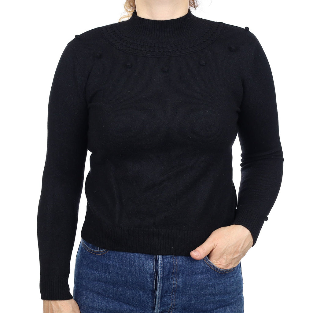 Black Crochet Cashmere Turtleneck Jumper Medium