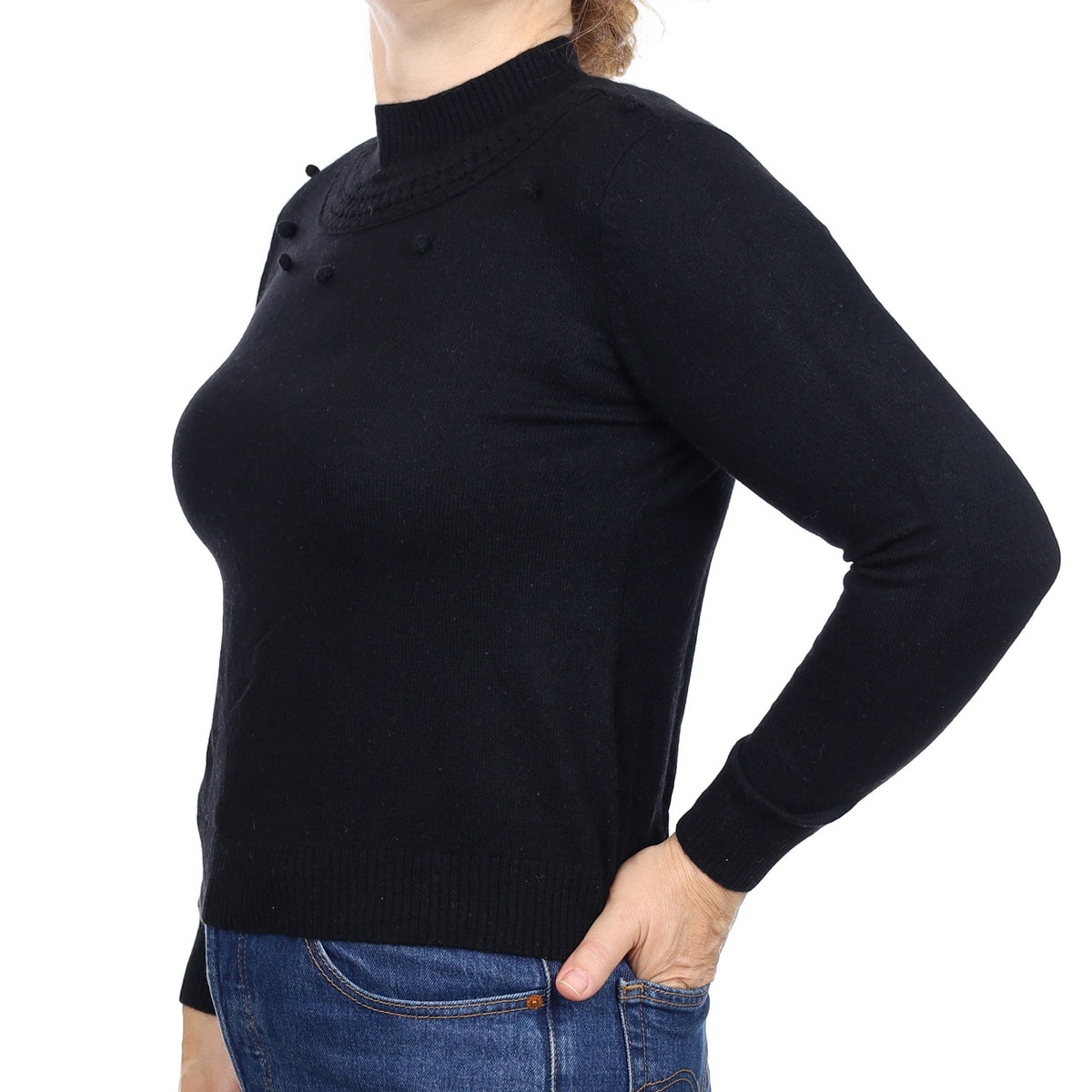 Black Crochet Cashmere Turtleneck Jumper Medium