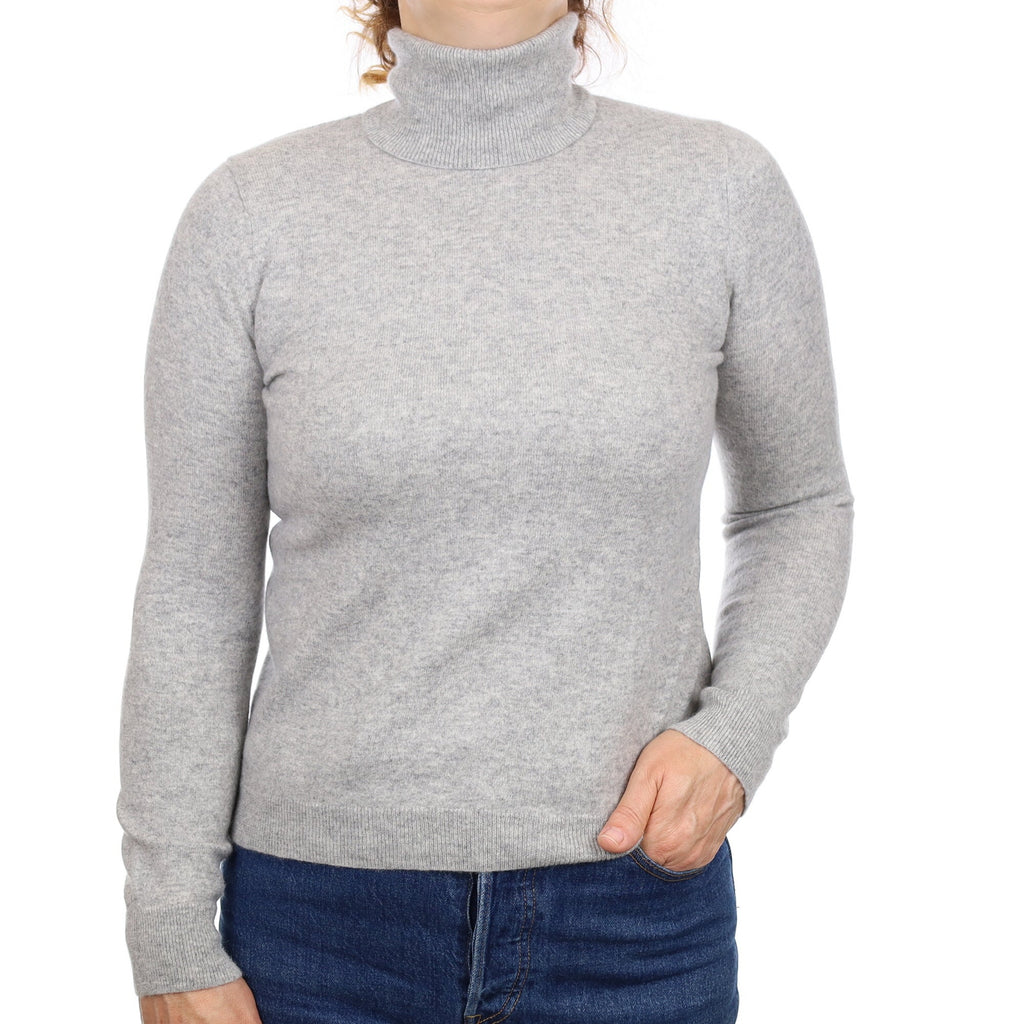 Smoke Grey Cashmere Polo Neck Jumper Medium