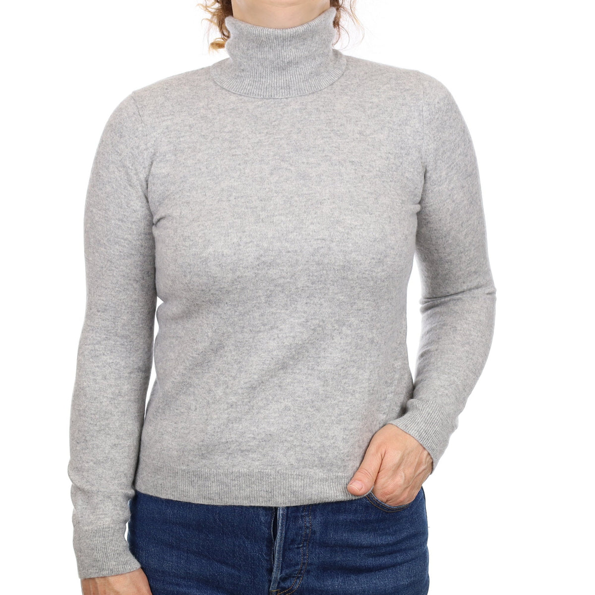 Smoke Grey Cashmere Polo Neck Jumper Medium