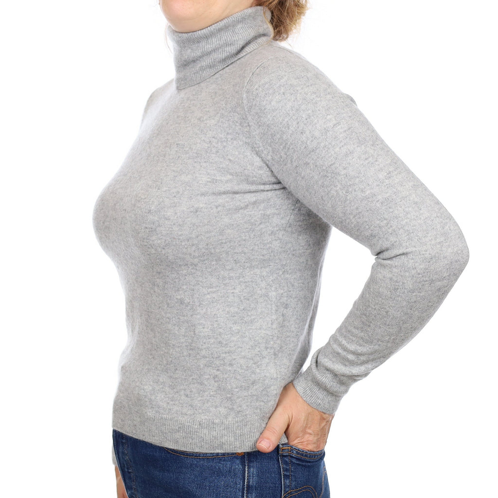 Smoke Grey Cashmere Polo Neck Jumper Medium