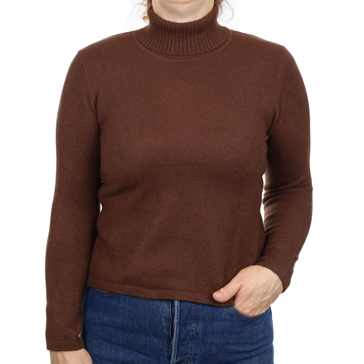 Chocolate Brown Cashmere Polo Neck Jumper Medium