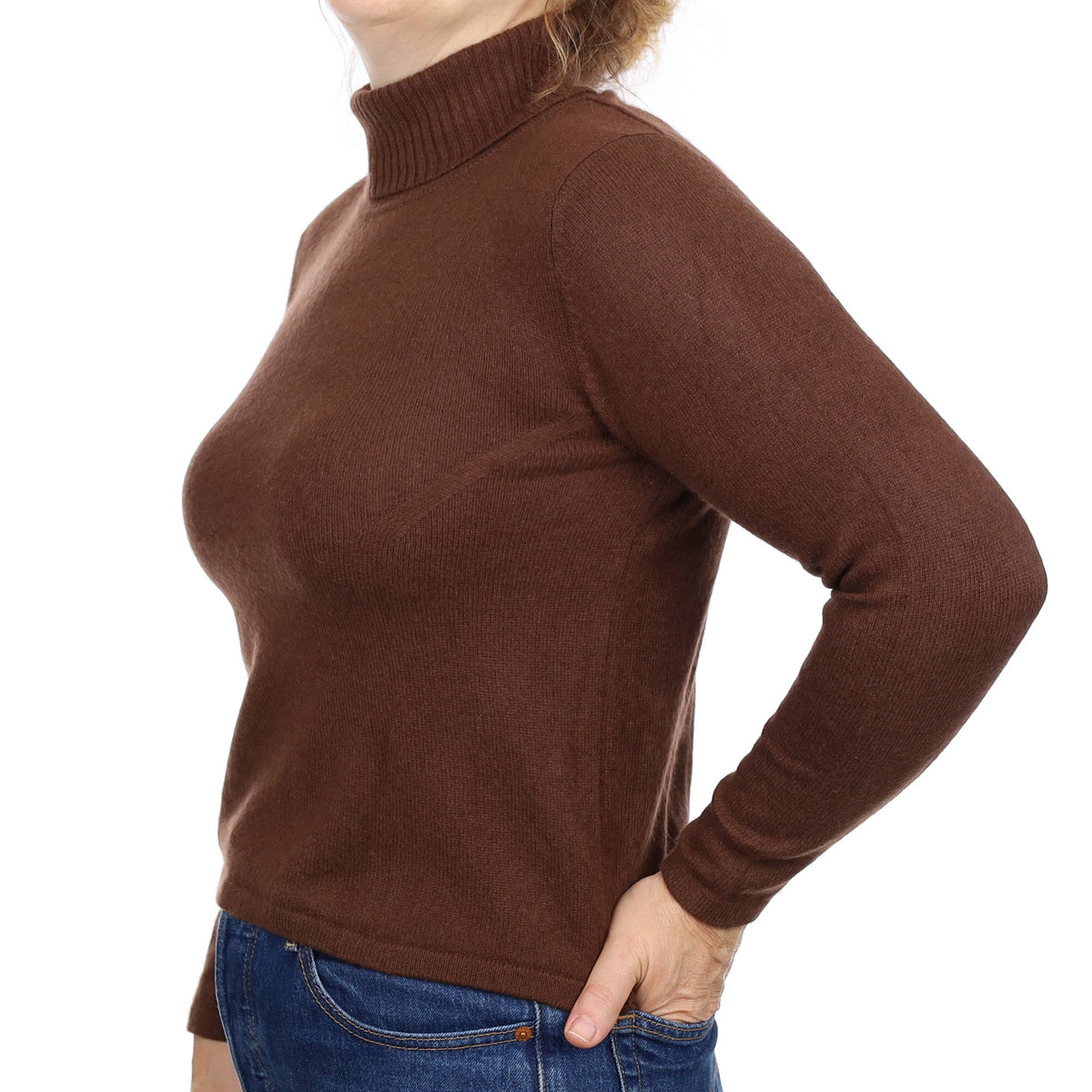 Chocolate Brown Cashmere Polo Neck Jumper Medium