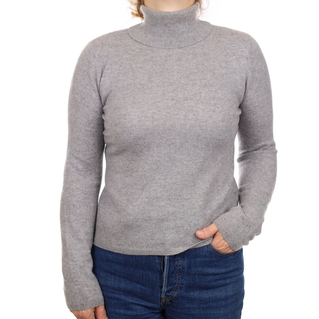 Ash Grey Cashmere Polo Neck Jumper Medium