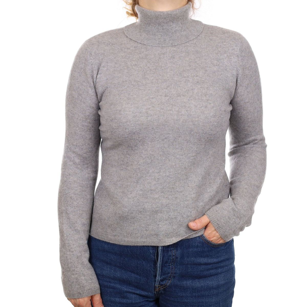 Ash Grey Cashmere Polo Neck Jumper Medium