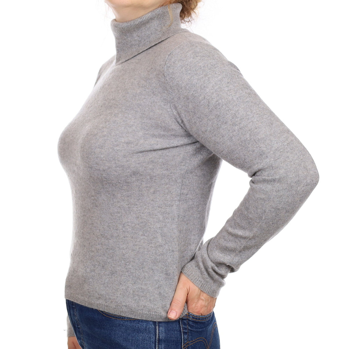 Ash Grey Cashmere Polo Neck Jumper Medium