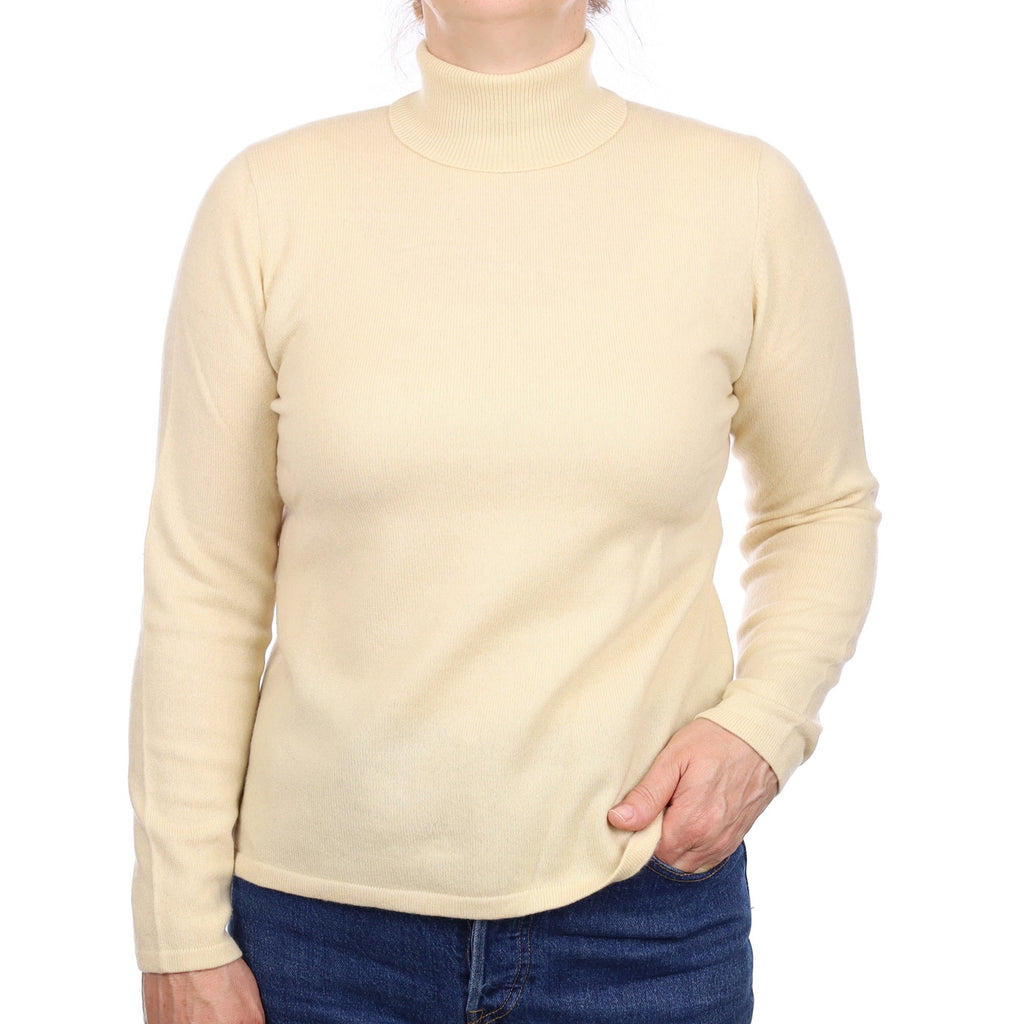 Buttermilk Yellow Cashmere Polo Neck Jumper Medium